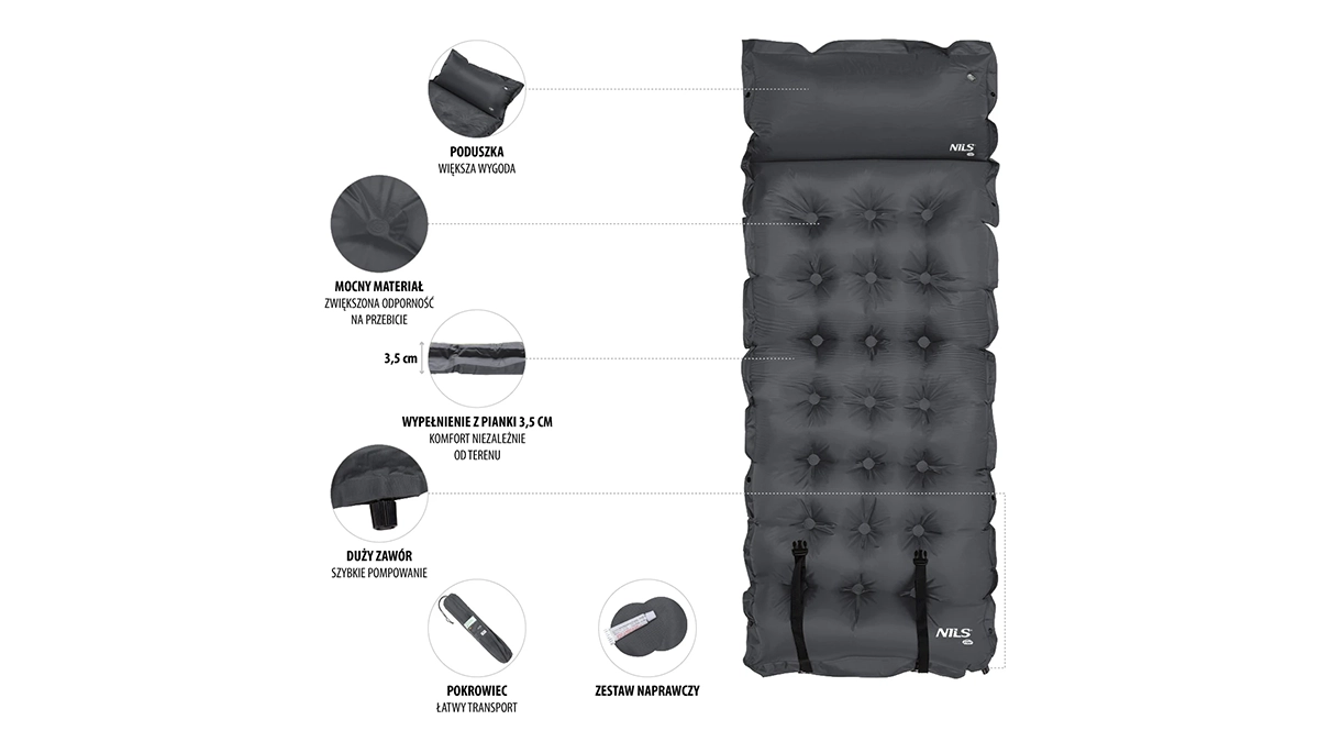 Mata samopompująca z poduszką NILS CAMP NC4018 Mata samopompująca z poduszką NILS CAMP NC4018